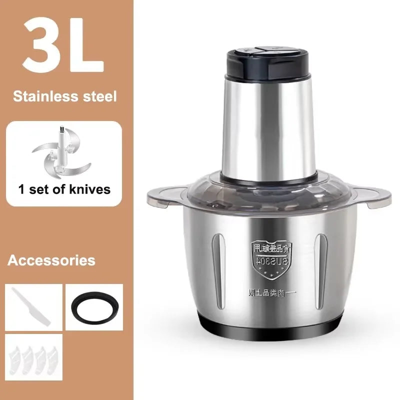 Stainless Steel Meat Grinder & Food Chopper – 2L, 3L or 5L