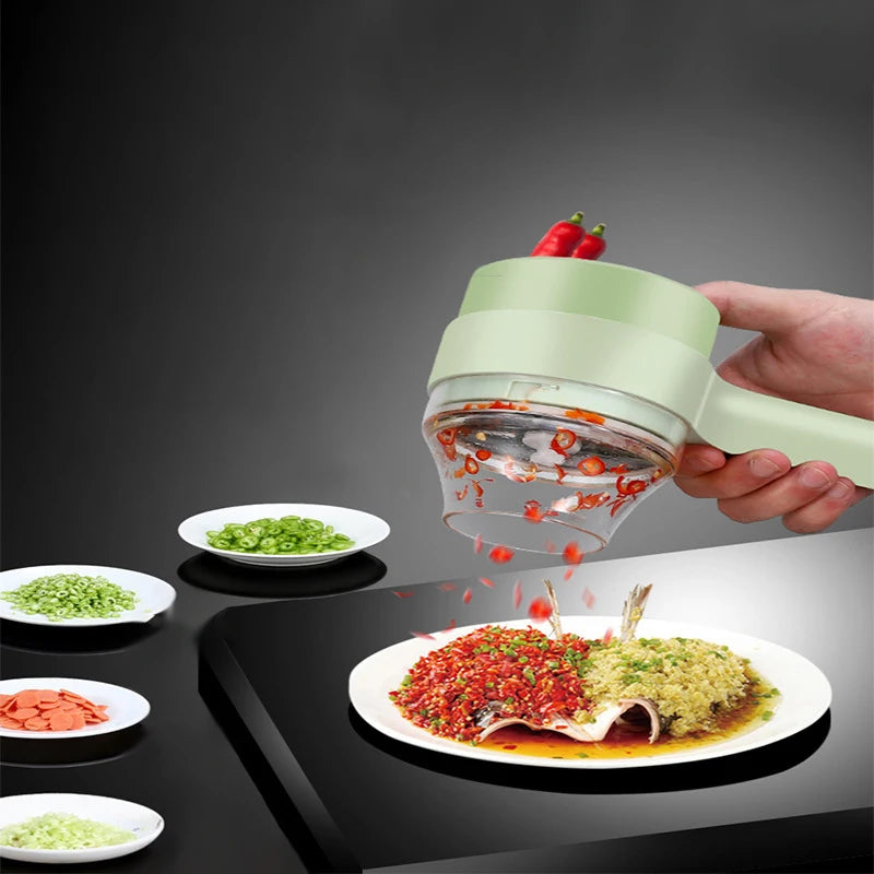 4-in-1 Electric Vegetable Cutter Set – Wireless Garlic Masher & Food Chopper