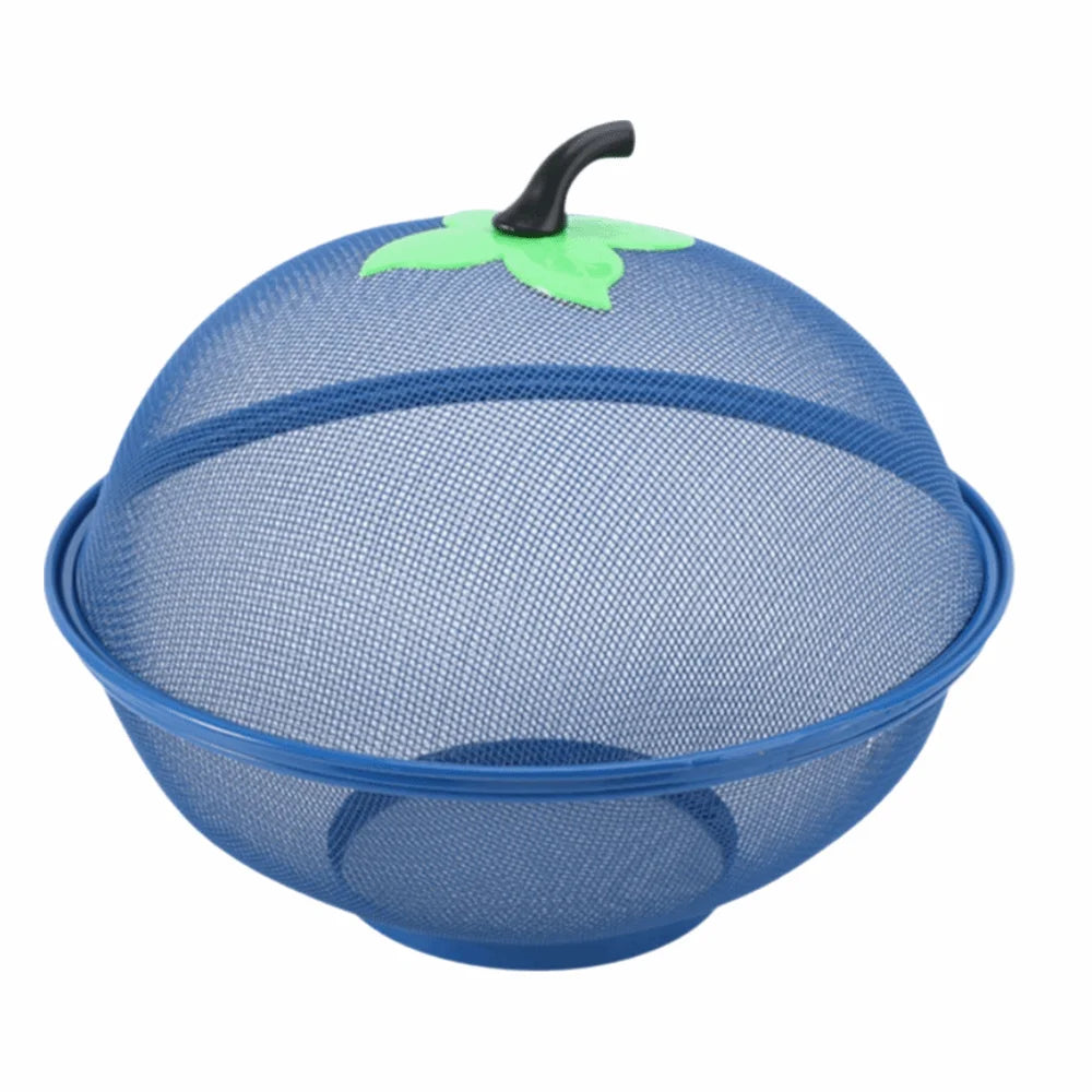 Apple-Shaped Metal Fruit Basket with Mesh Lid