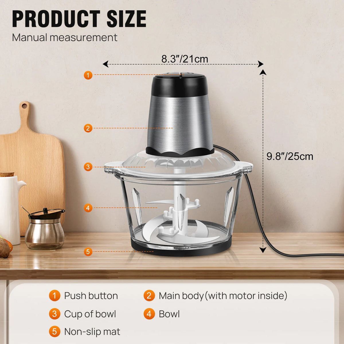 Meat Grinder 300W Electric Multi Blender – 2L Glass Container, 4 Stainless Steel Blades
