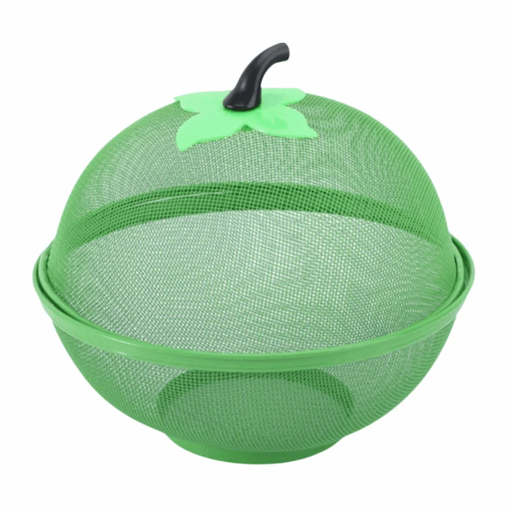 Apple-Shaped Metal Fruit Basket with Mesh Lid