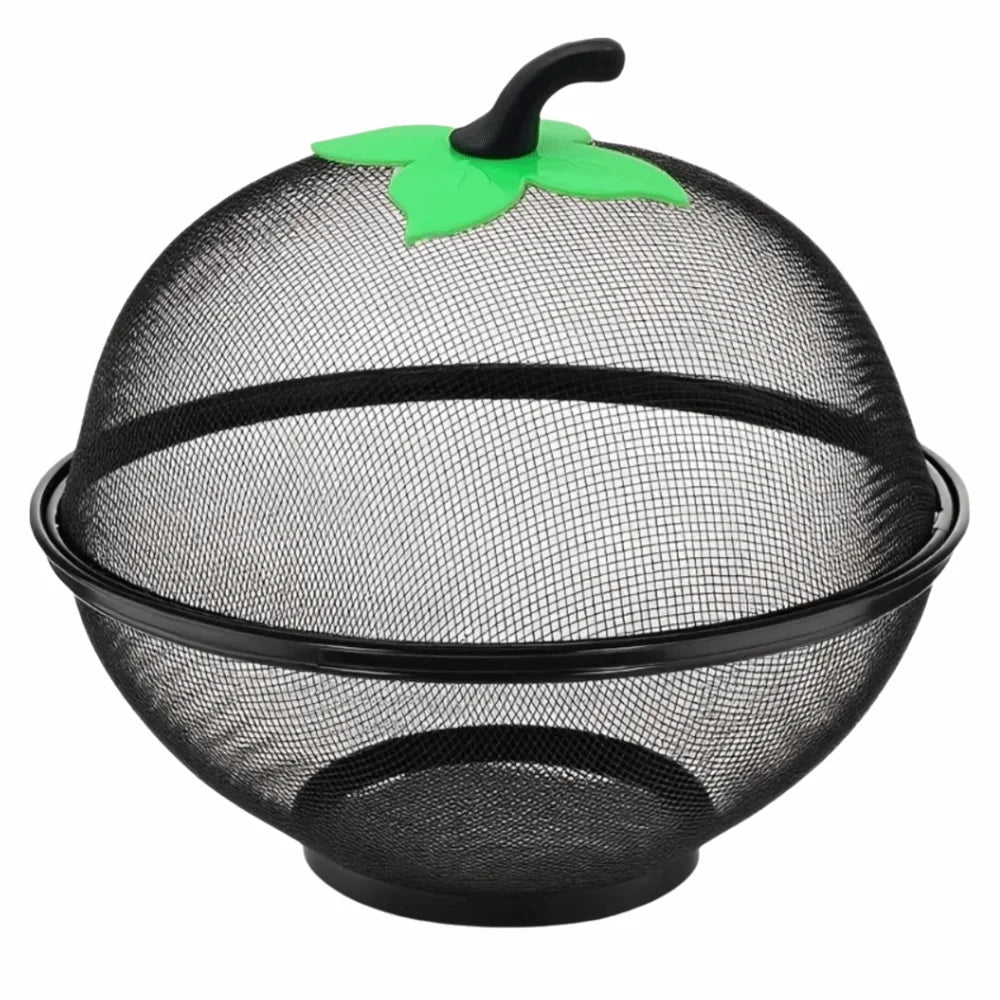 Apple-Shaped Metal Fruit Basket with Mesh Lid