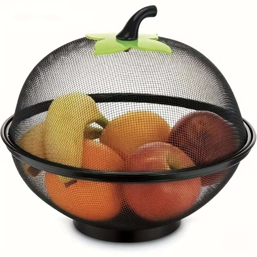 Apple-Shaped Metal Fruit Basket with Mesh Lid