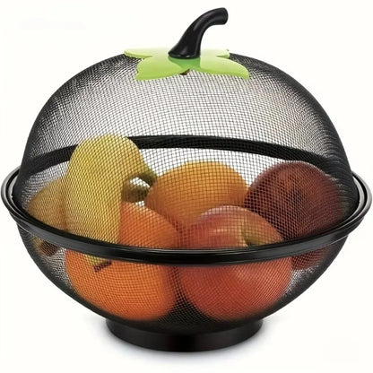 Apple-Shaped Metal Fruit Basket with Mesh Lid