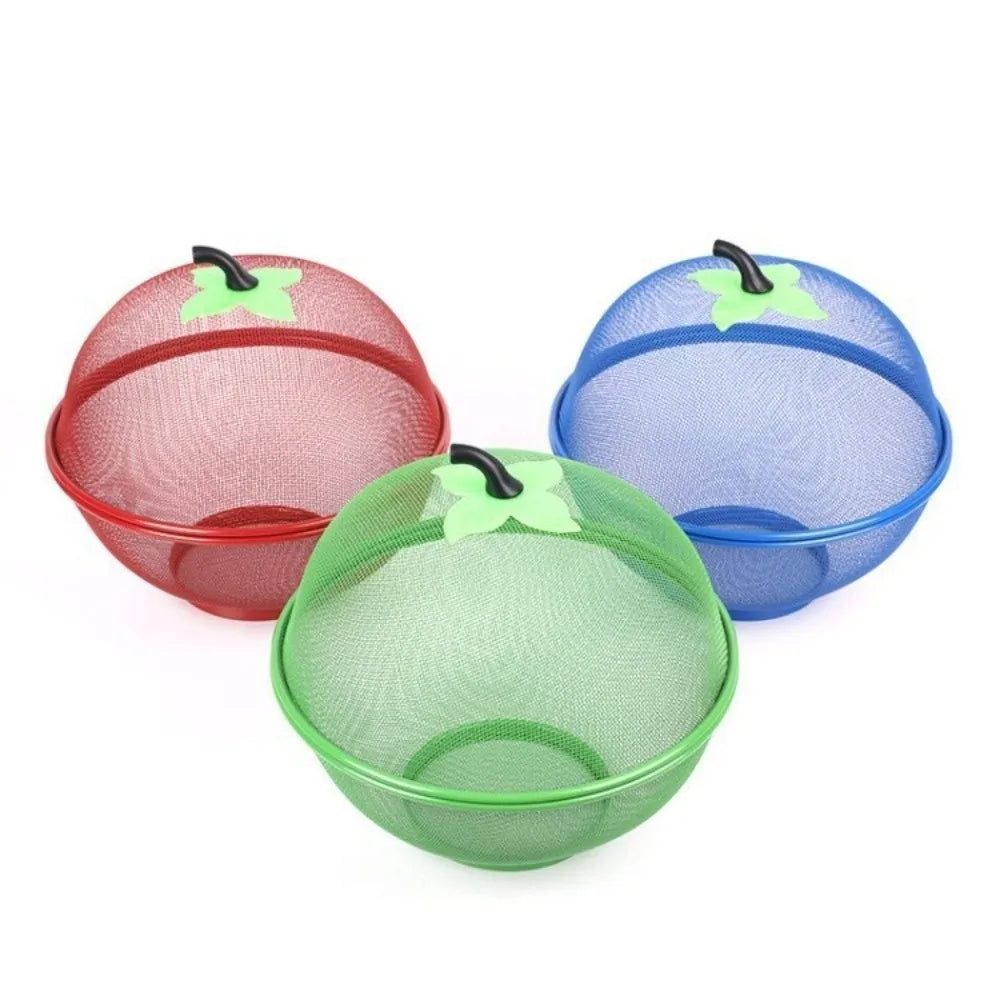 Apple-Shaped Metal Fruit Basket with Mesh Lid