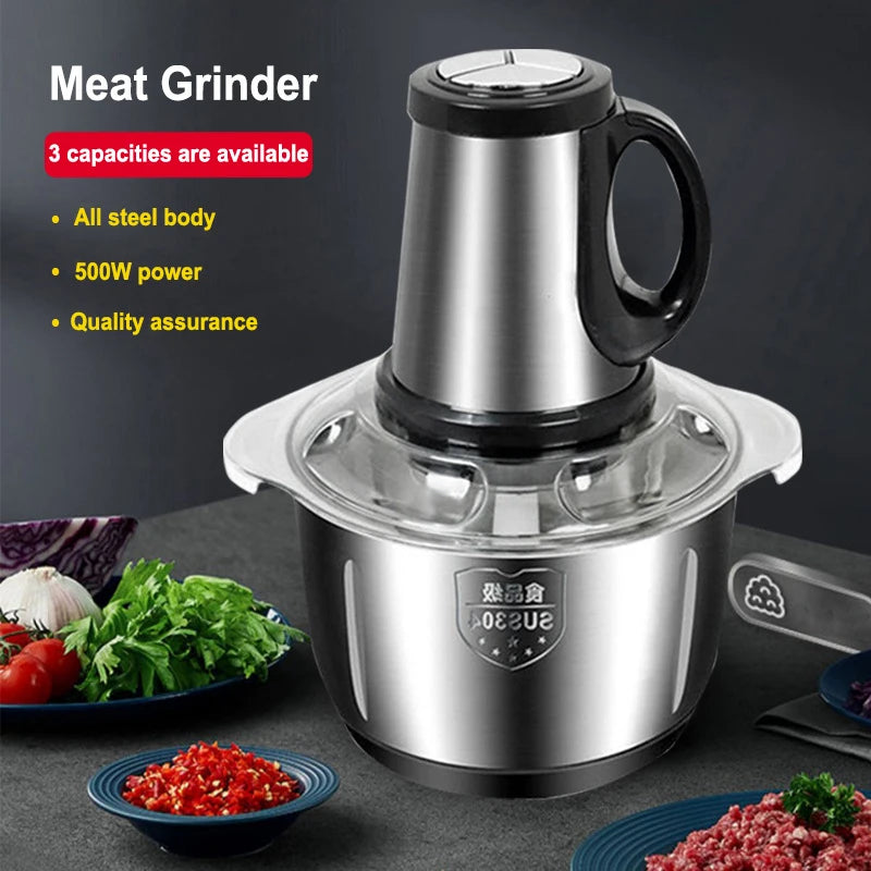 Stainless Steel Meat Grinder & Food Chopper – 2L, 3L or 5L