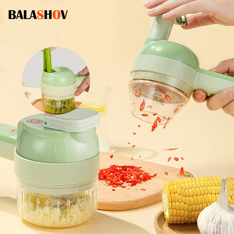 4-in-1 Electric Vegetable Cutter Set – Wireless Garlic Masher & Food Chopper