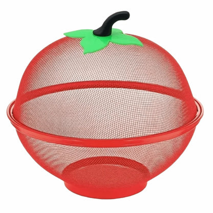 Apple-Shaped Metal Fruit Basket with Mesh Lid