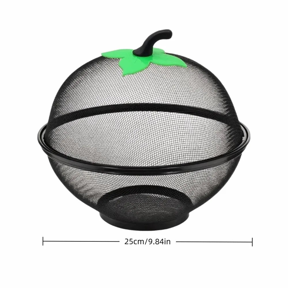 Apple-Shaped Metal Fruit Basket with Mesh Lid