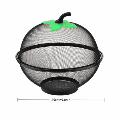 Apple-Shaped Metal Fruit Basket with Mesh Lid